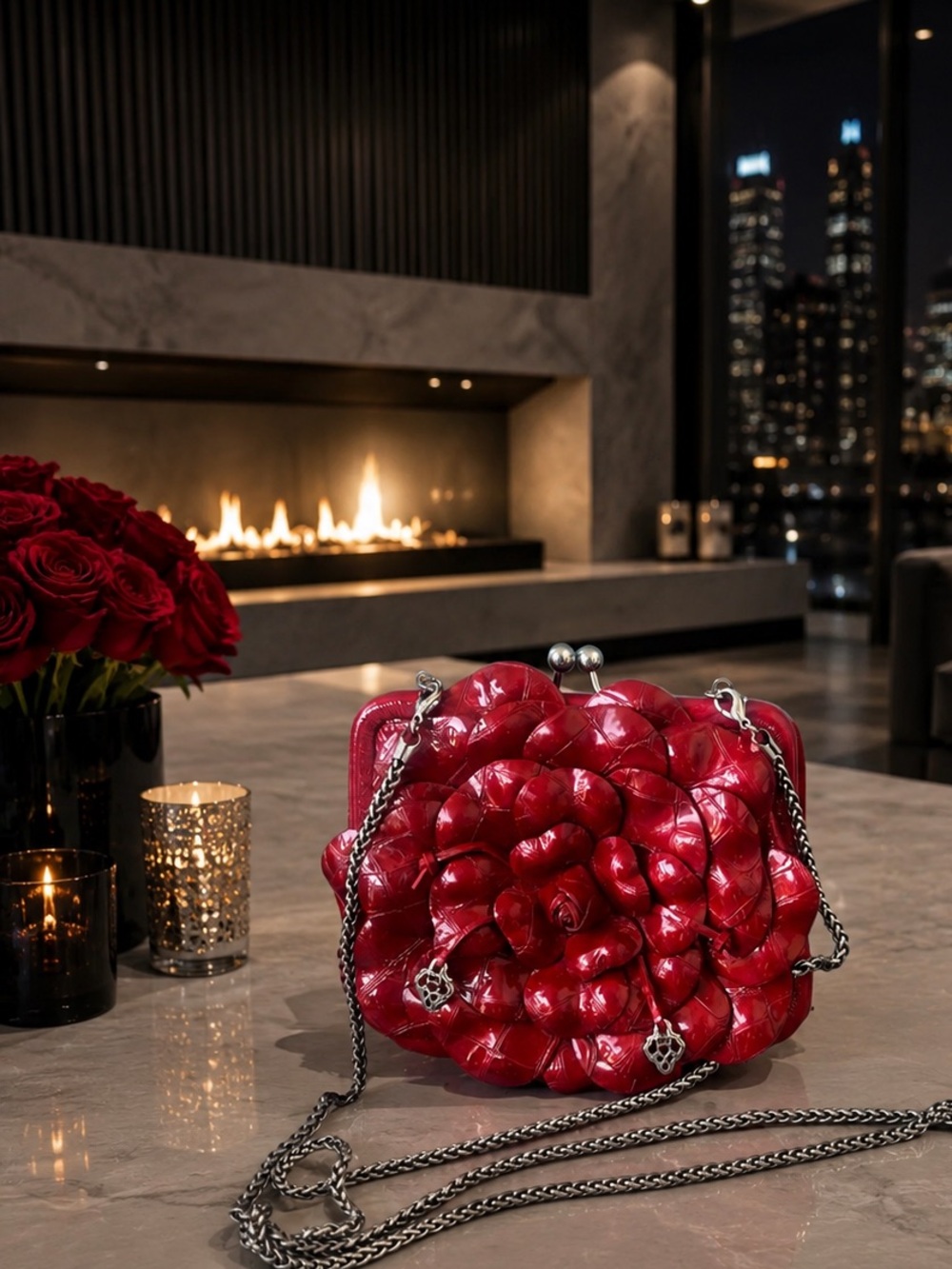 Brighton Red Rose Clutch Crossbody  with Sculptural Design Collectible